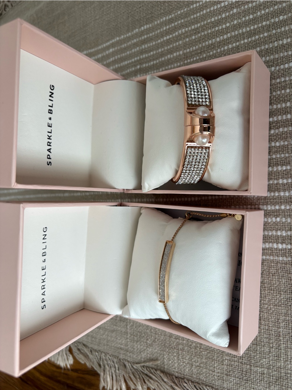 Sparkle & Bling Rose Gold Crystal & Pearl Bracelet and Gold Bracelet